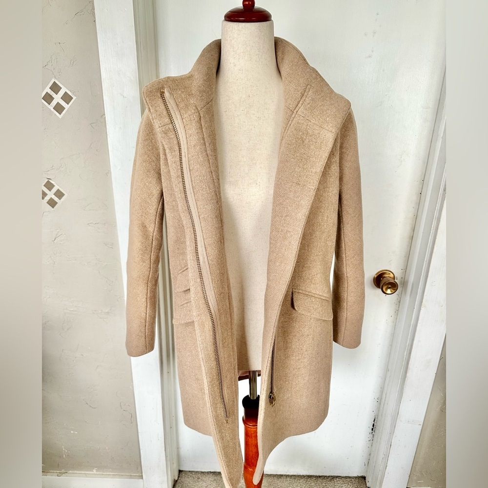 J. Crew Nello Gori Thick Wool Italian Stadium Cloth Tan Longline Cocoon Coat 4P - Picture 7 of 10